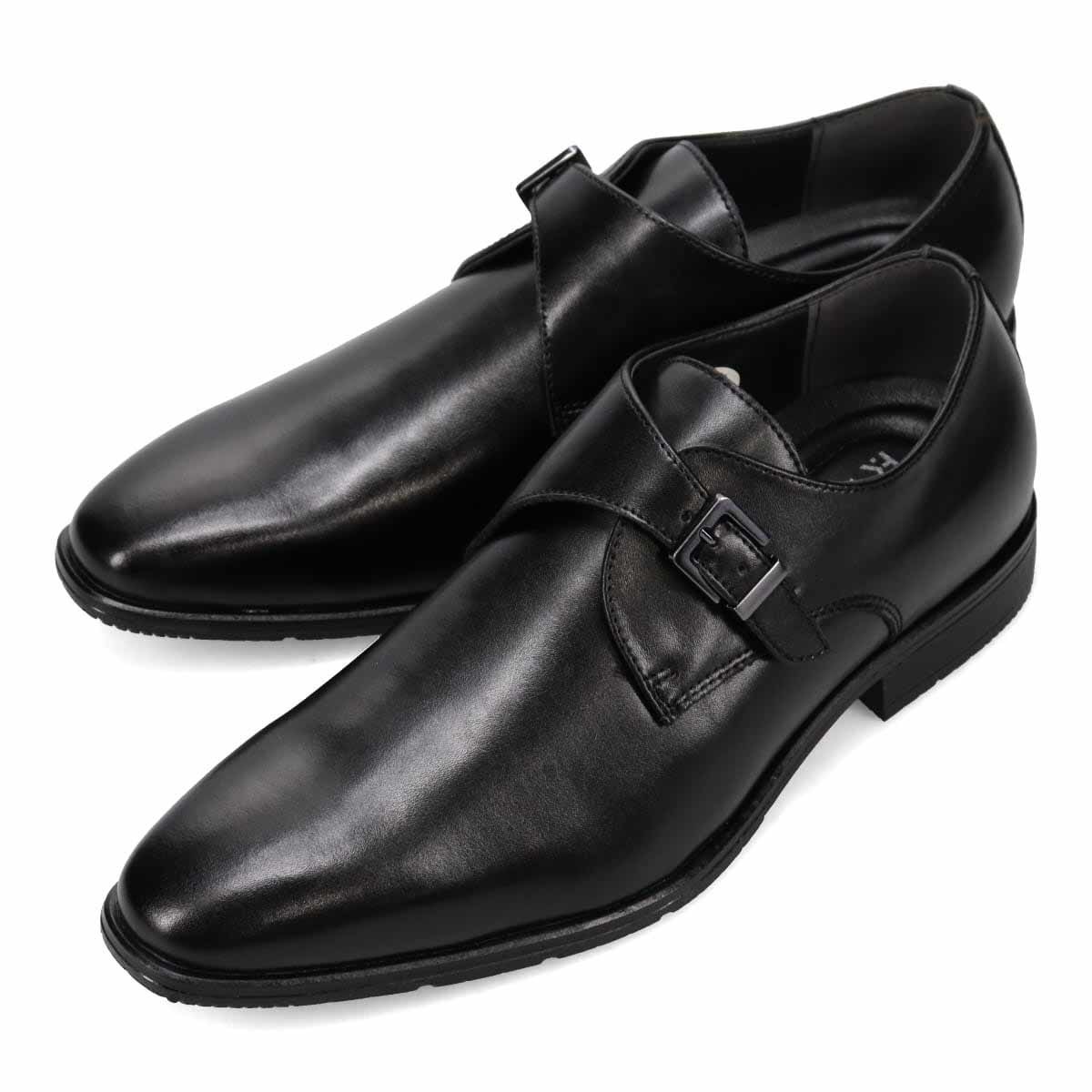▲ヒロコ コシノ モンクストラップビジネスシューズ HR7003 本革 メンズ 紳士靴 革靴 ブラック Black 黒 25.0cm (0910010694-bk-s250)