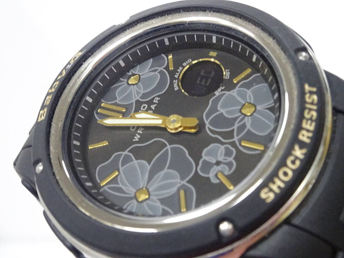 (つ-U-503)Baby-G ベビージー 腕時計 BGA-150FL デジタル/アナログ ブラック 花柄 CASIO カシオ レディース 動作品 中古_画像5