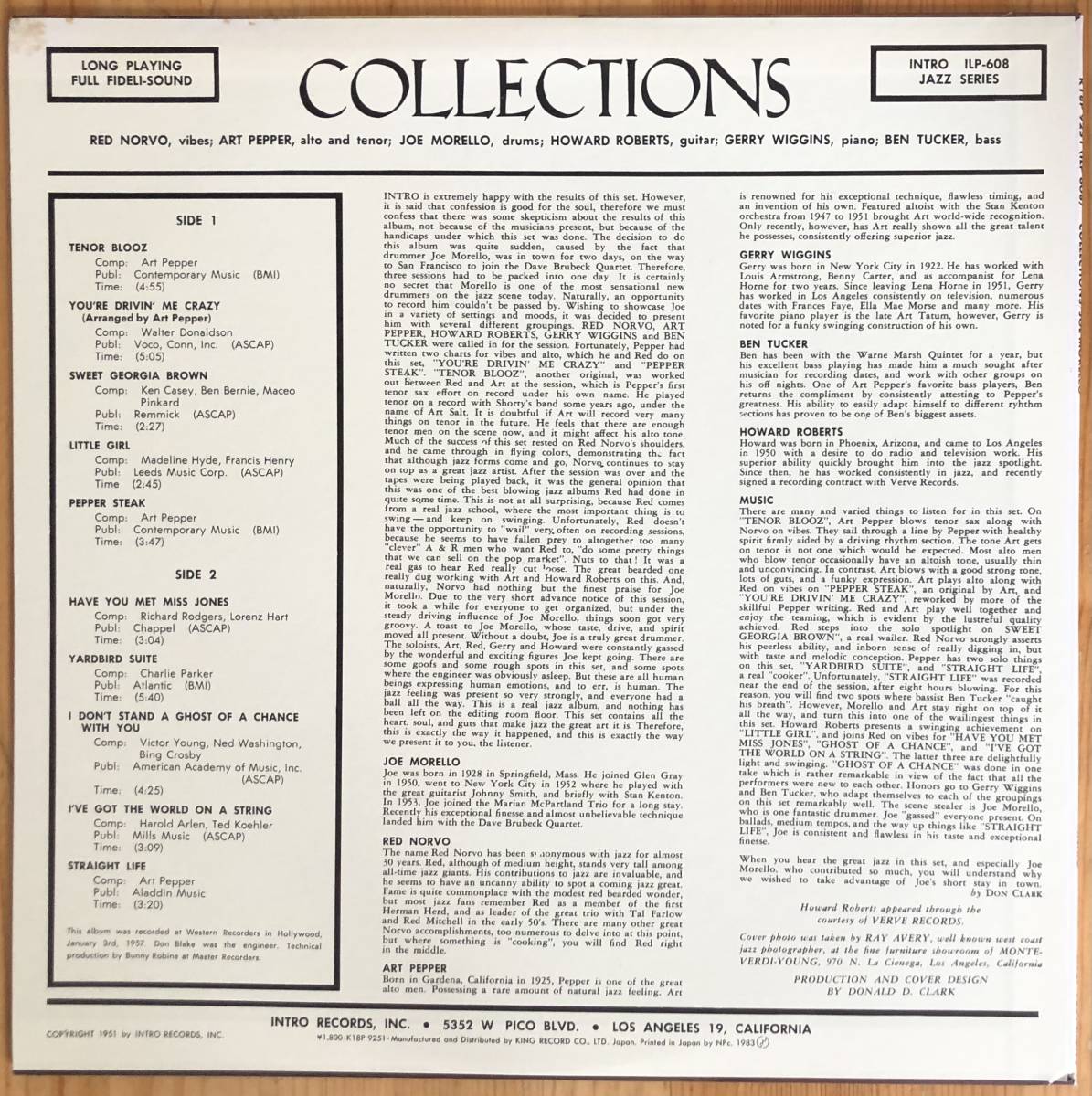 Red Norvo, Art Pepper, Joe Morello, Gerry Wiggins / Collections LP レコード 国内盤_画像2