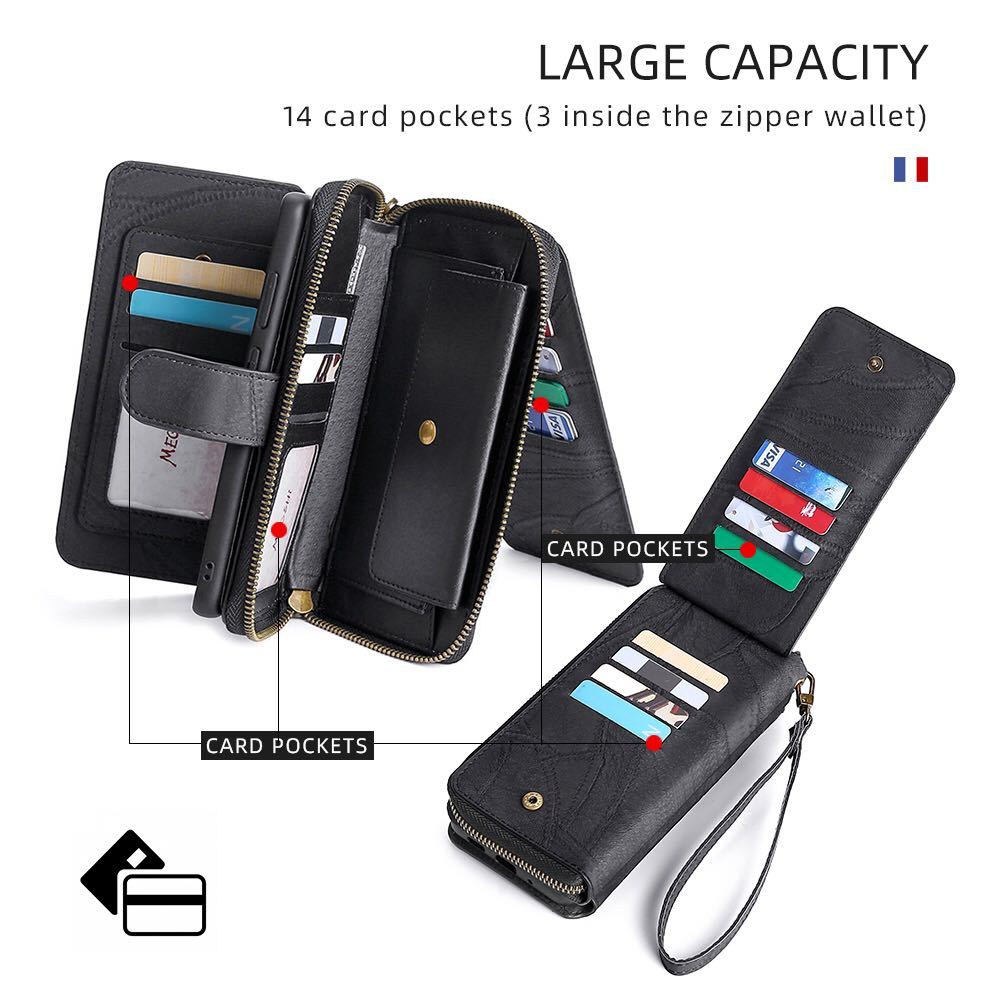 iPhone 13 mini レザーケース アイフォン13 ミニ ケース 手帳型 お財布付き カード収納 財布型 ストラップ付き ブラックの画像6