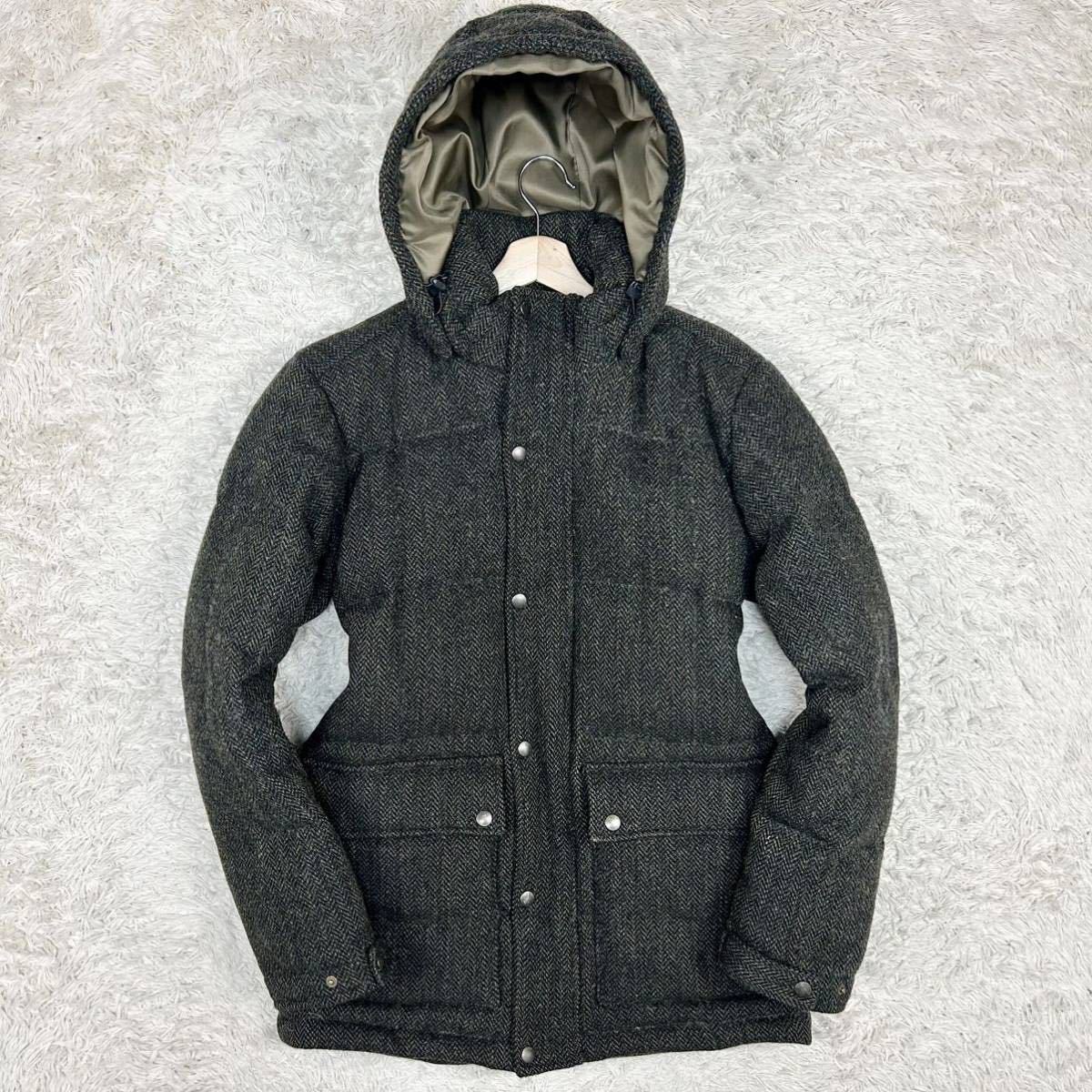 【美品 超希少サイズXL】 Eddie Bauer エディーバウアー ハリスツイード Harris Tweed ダウンジャケット アウター ブルゾン フード付き_画像3