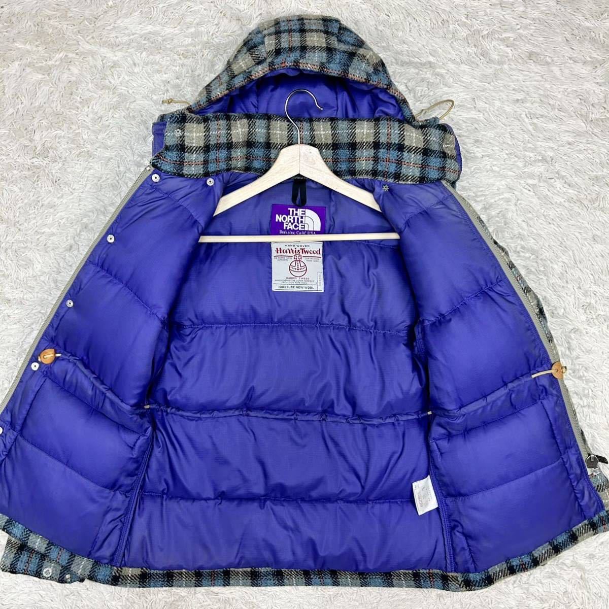 【美品】 THE NORTH FACE ノースフェイス ハリスツイード 【王者の風格】 ダウンジャケット ブルゾン アウター パープルレーベル チェック_画像2