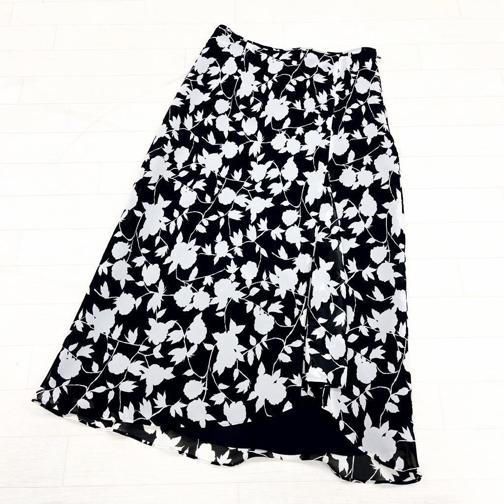 1190◎ 日本製 MOGA モガ パンツ ボトムス ロング スカート Aライン カジュアル 花柄 ブラック ホワイト レディース2の画像1