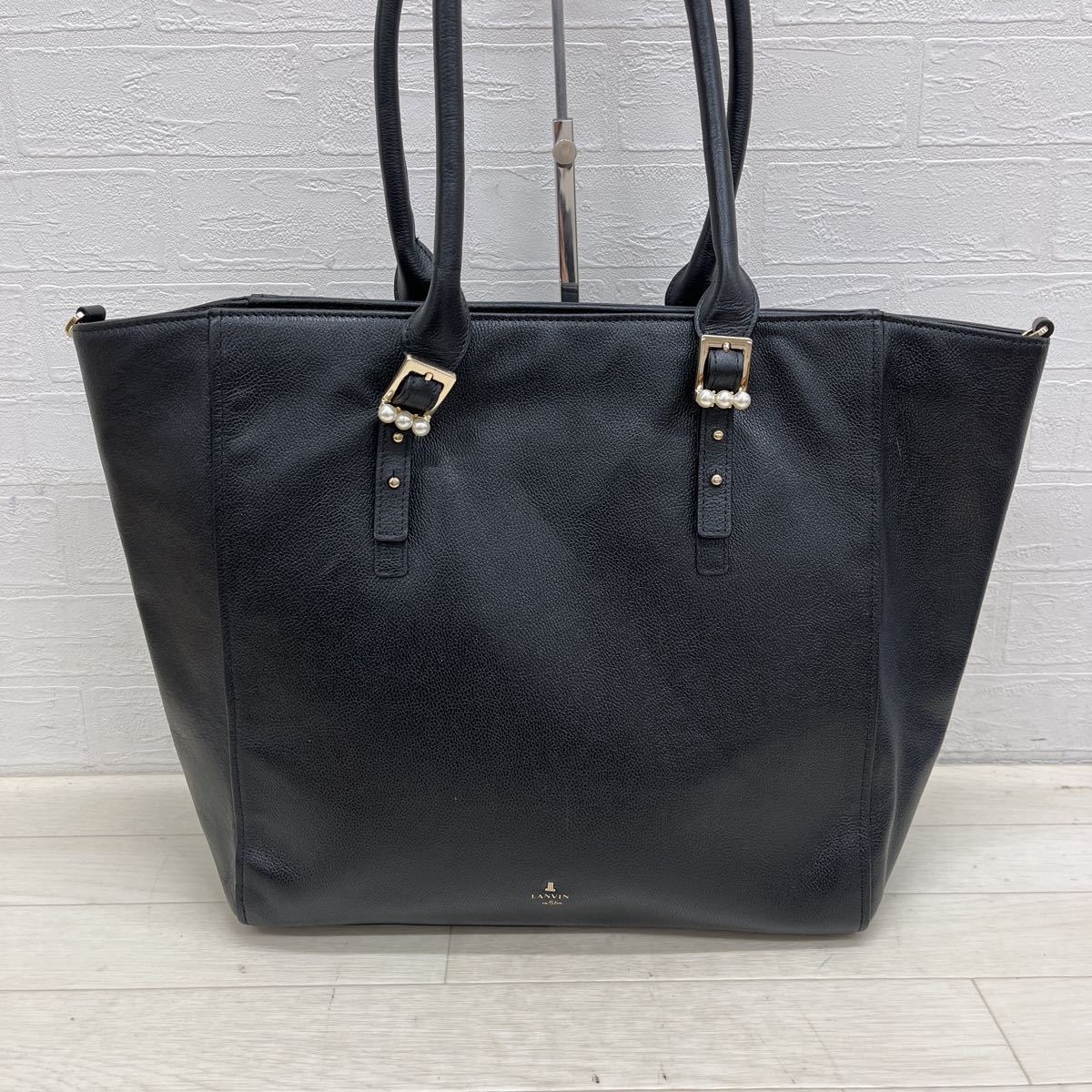 1193◎ LANVIN en Bleu ランバン オン ブルー バッグ 鞄 ハンド トート 肩掛け ファスナー ワンポイント ロゴ ブラック レディース_画像2