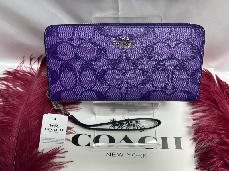 COACH 長財布 コーチ 財布 シグネチャー ジップ アラウンド パープル