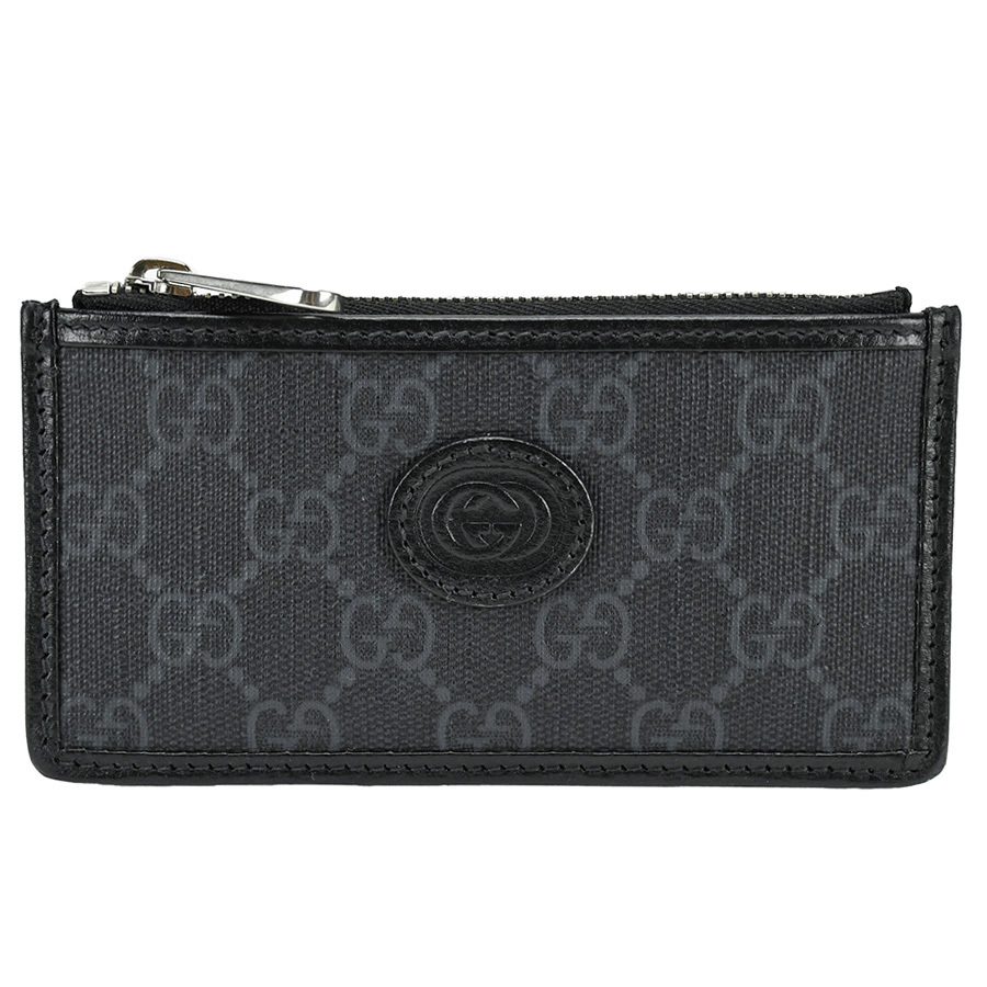 大量入荷 グッチ GUCCI インターロッキングG コイン カードケース フラグメントケース 697717 GGスプリーム レザー ブラック 黒 GG ロゴ 財布 中古 男性用財布