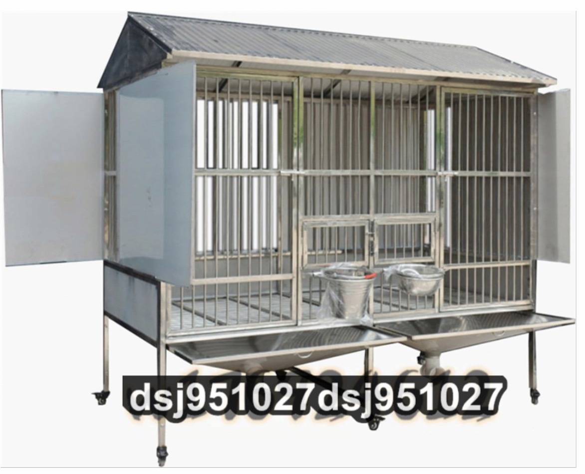 ステンレススチール製 犬用 ケージトイレ トレイ ユニバーサルホイール　 屋外防雨 断熱 中型犬用 耐荷重500kg 150*100*183cm