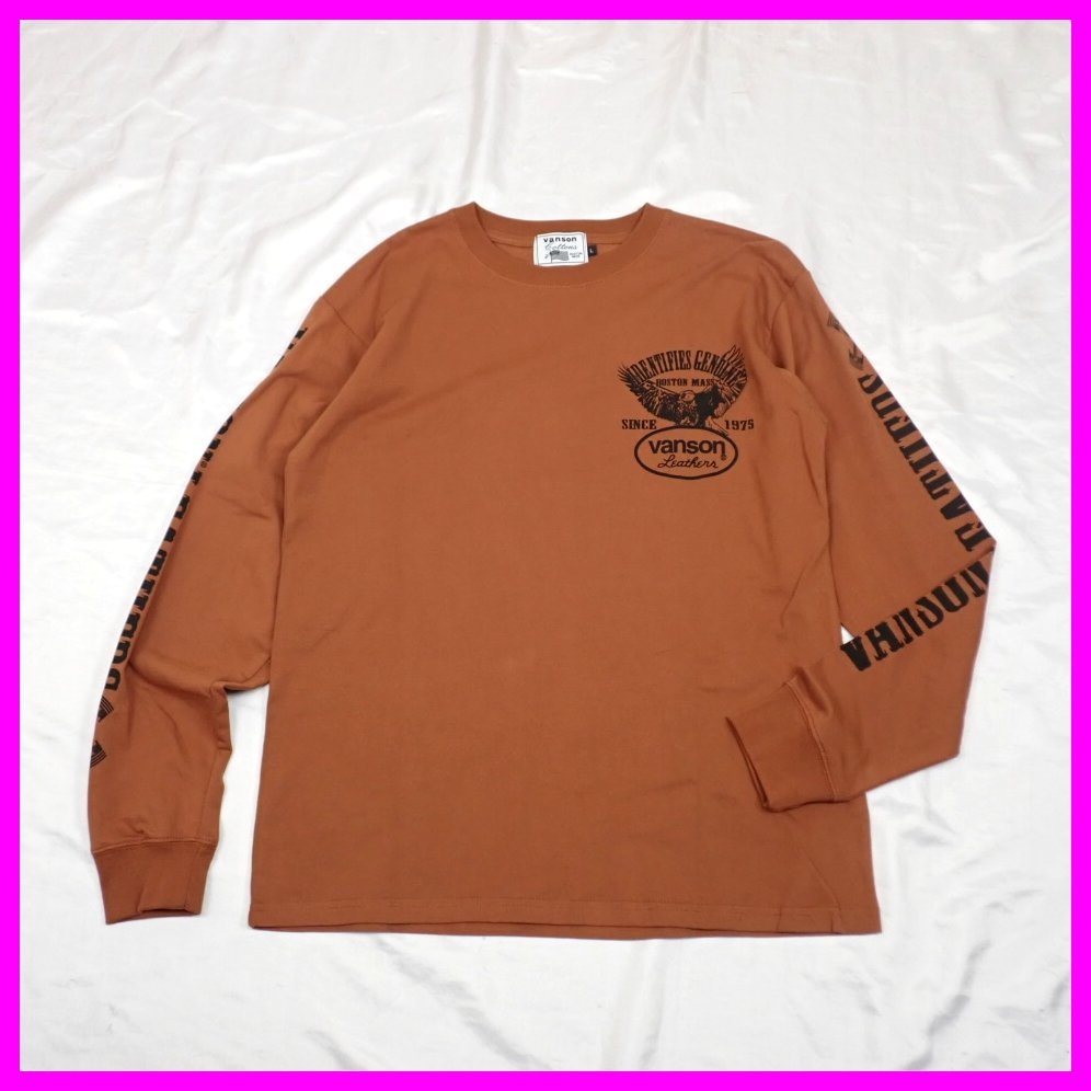 ★未使用 VANSON Cottons/バンソンコットンズ 長袖Tシャツ メンズL/ブラウン系/プリント/コットン100%/ロンT&1928500002_画像1