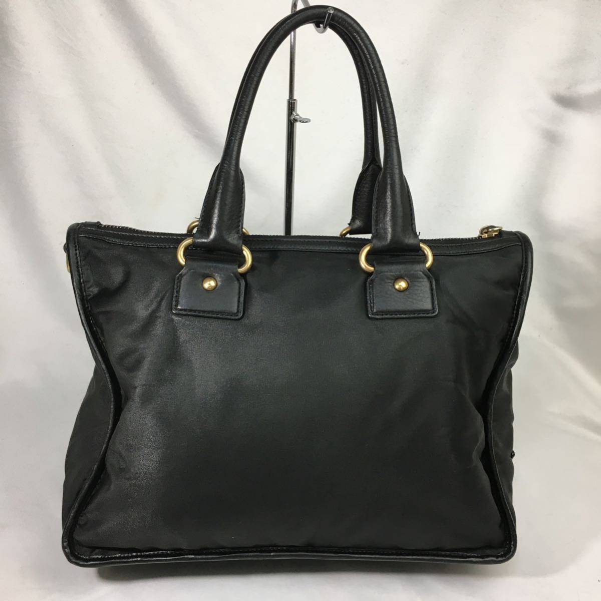 1円 美品 ロゴ ジャガード A4収納 トートバッグ プレート PRADA プラダ