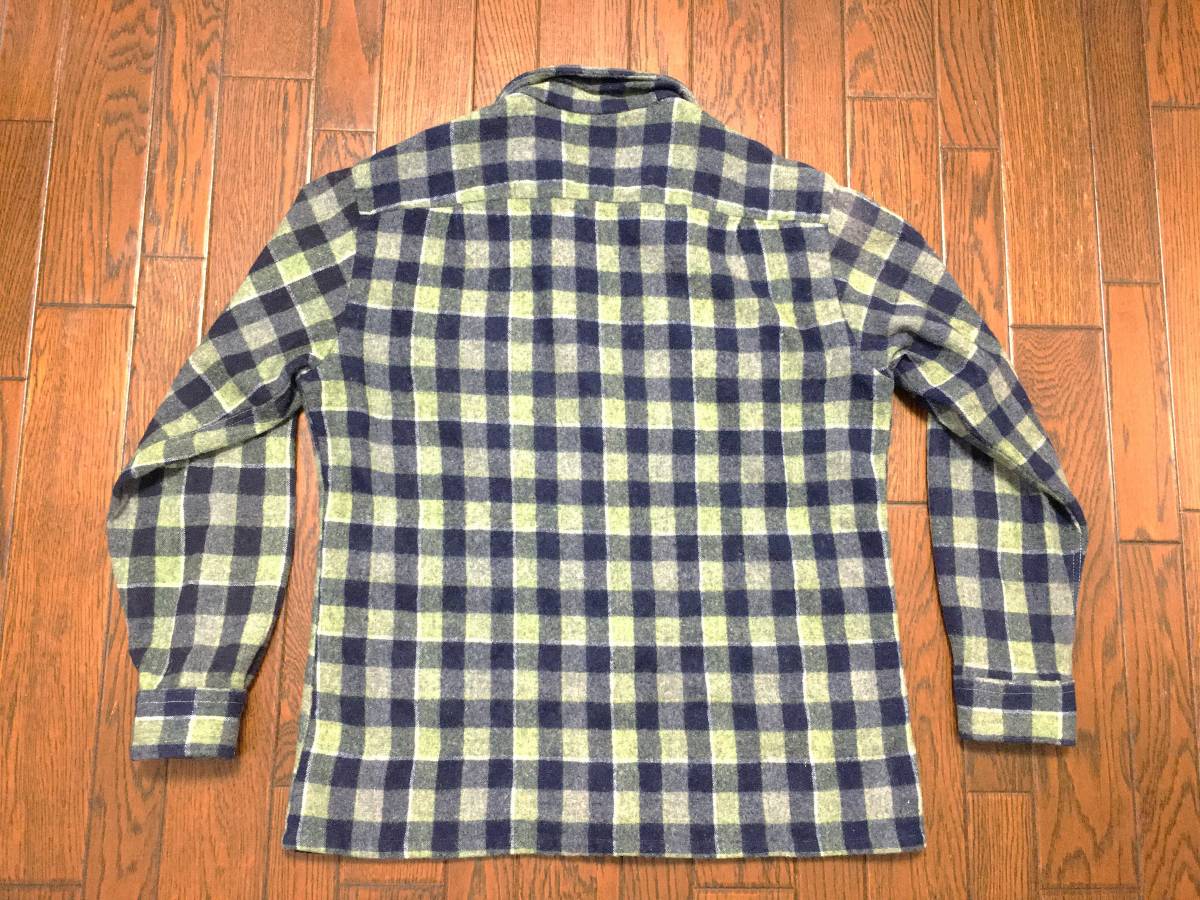 タウンクラフト ＴＯＷＮＣＲＡＦＴ ビンテージ ウール シャツ L チェック フラップポケット ボックス型 ７０ｓ ７０年代 アメカジ 古着の画像3