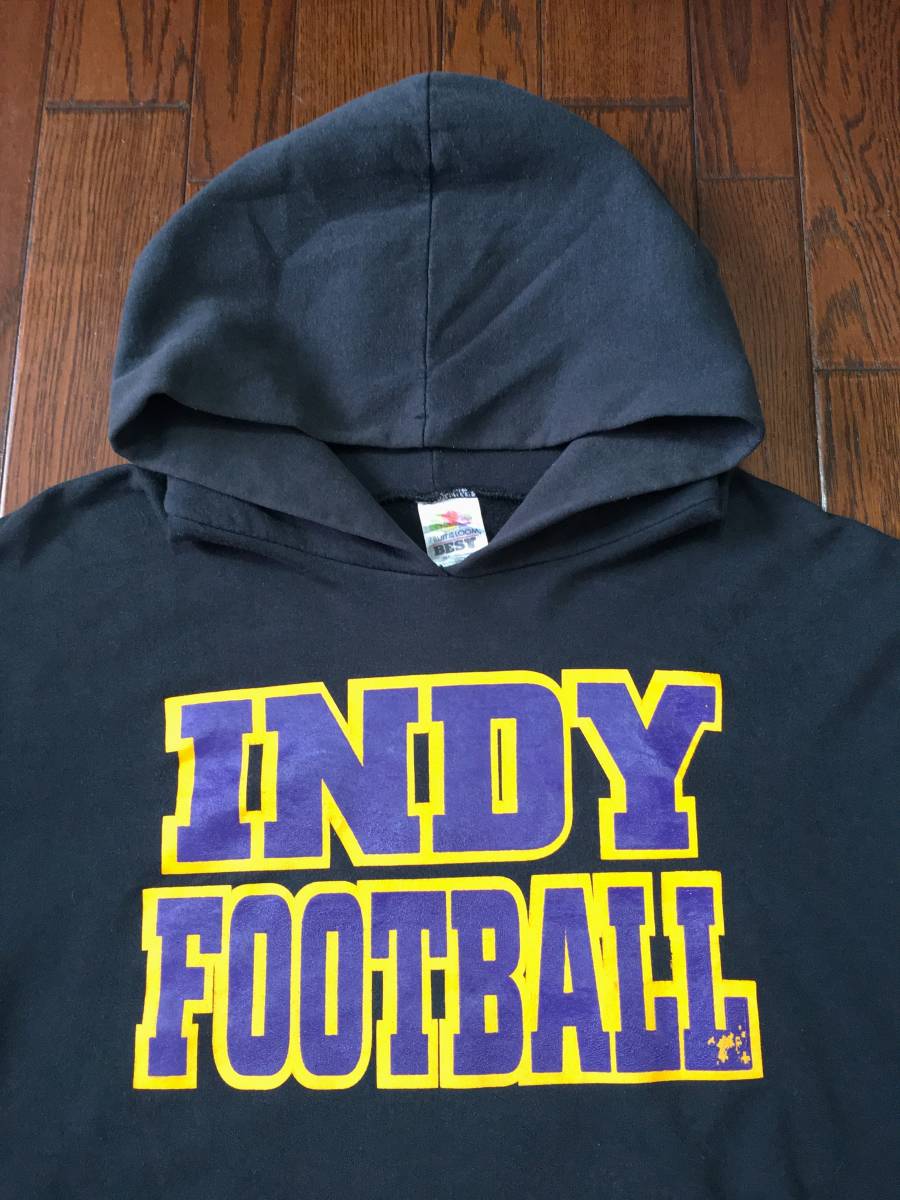 インディフットボール ＩＮＤＹ ＦＯＯＴＢＡＬＬ ユーズド スウェット パーカー 黒 ブラック Ｌ フルーツタグ フーディ アメカジ 古着_画像1