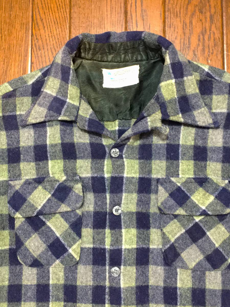 タウンクラフト ＴＯＷＮＣＲＡＦＴ ビンテージ ウール シャツ L チェック フラップポケット ボックス型 ７０ｓ ７０年代 アメカジ 古着の画像1