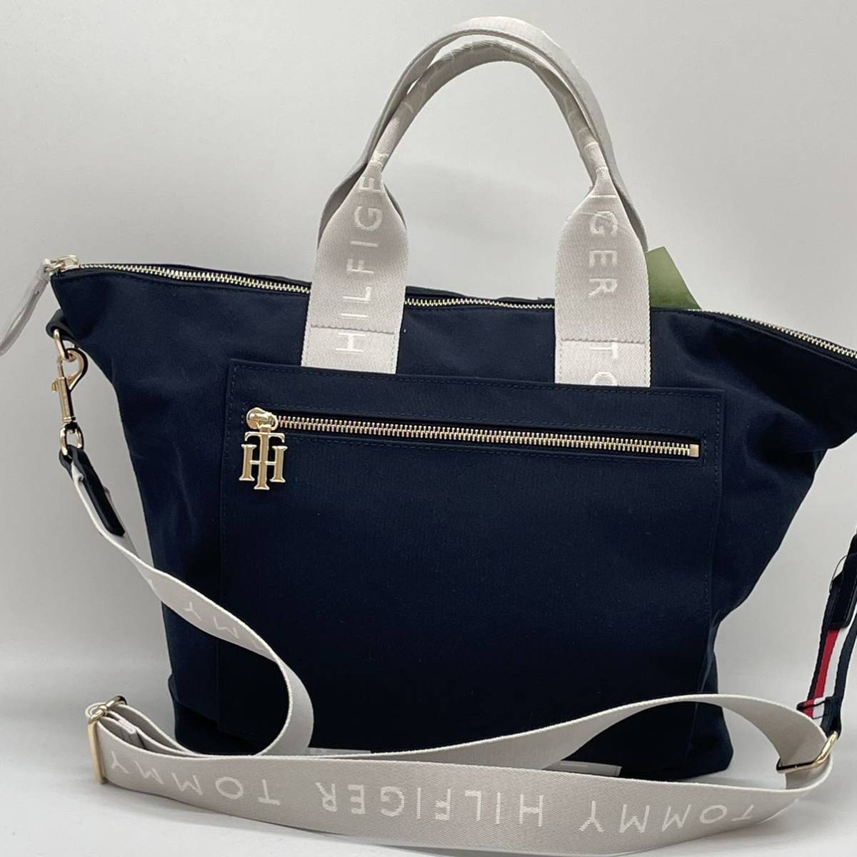 【BN1543】美品 TOMMY HILFIGER トミーヒルフィガー 2WAYトートバッグ ショルダーバッグ ネイビー キャンバス_画像2