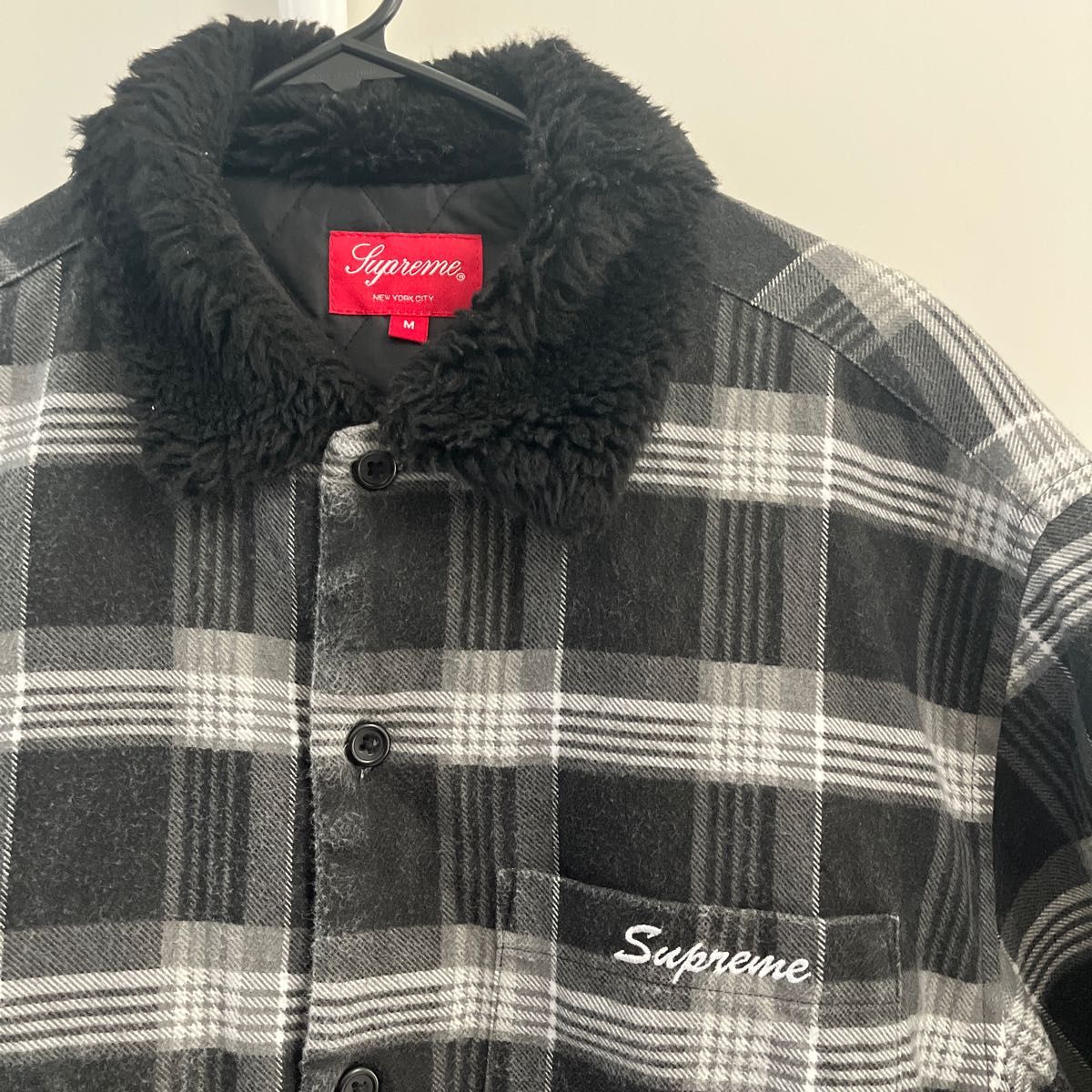 supreme faux fur collar flannel shirt シュプリーム　ネルシャツ　チェック　ボア　ジャケット