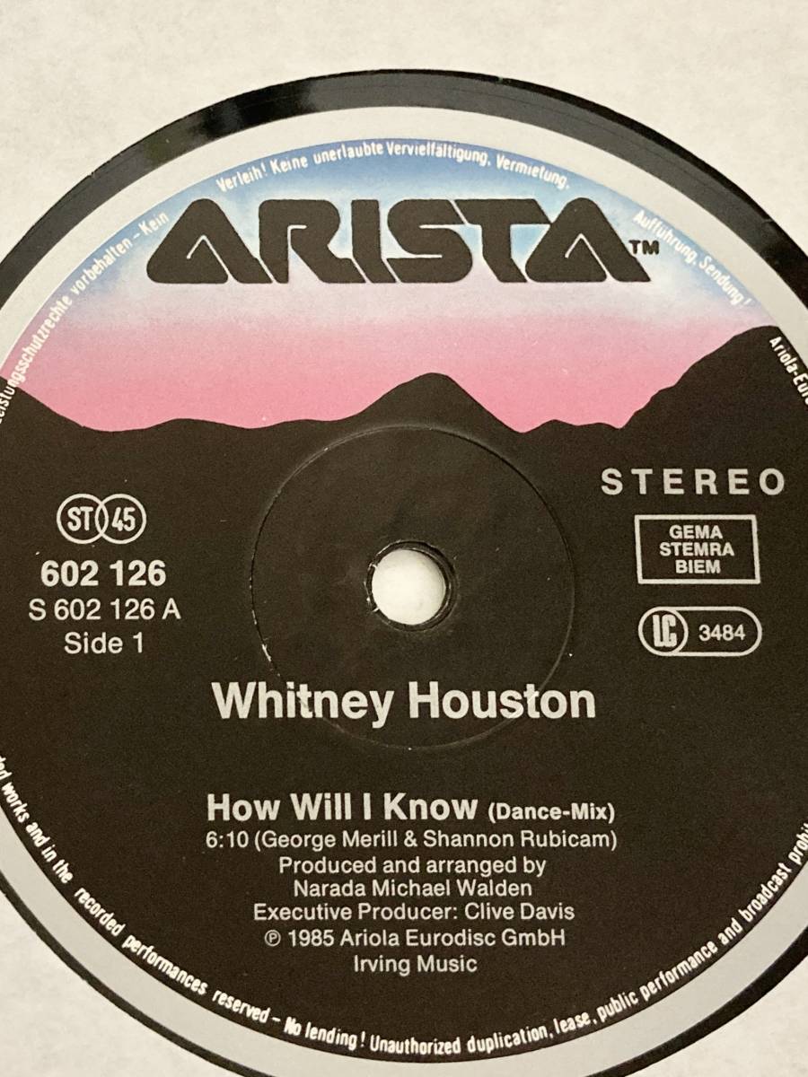 【80's】Whitney Houston / How Will I Know （1985、12 Inch Maxi-Single、西独盤、EU Mixes）_画像3