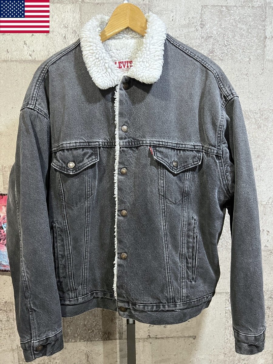 送料込 USA製 93年 リーバイス ボア デニムジャケット 70609 先染めブラック L ジージャン 90'S Levi's 米国製_画像1