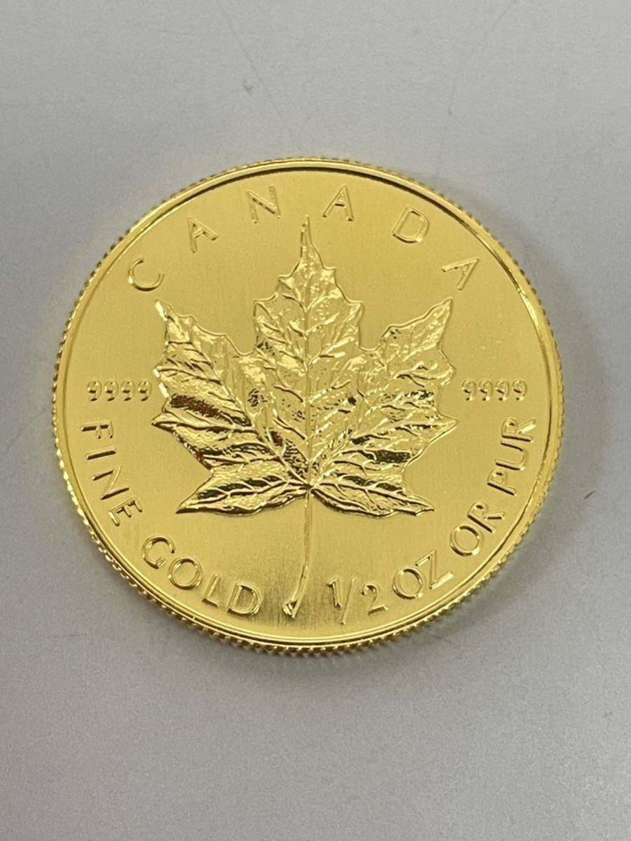 【極美品】K24 金貨幣　カナダ　メイプルリーフ金貨　20ドル　重量15.5g 1991年　純金　9999 CANADA FINE GOLD 1/2OZ OR PUR_画像4