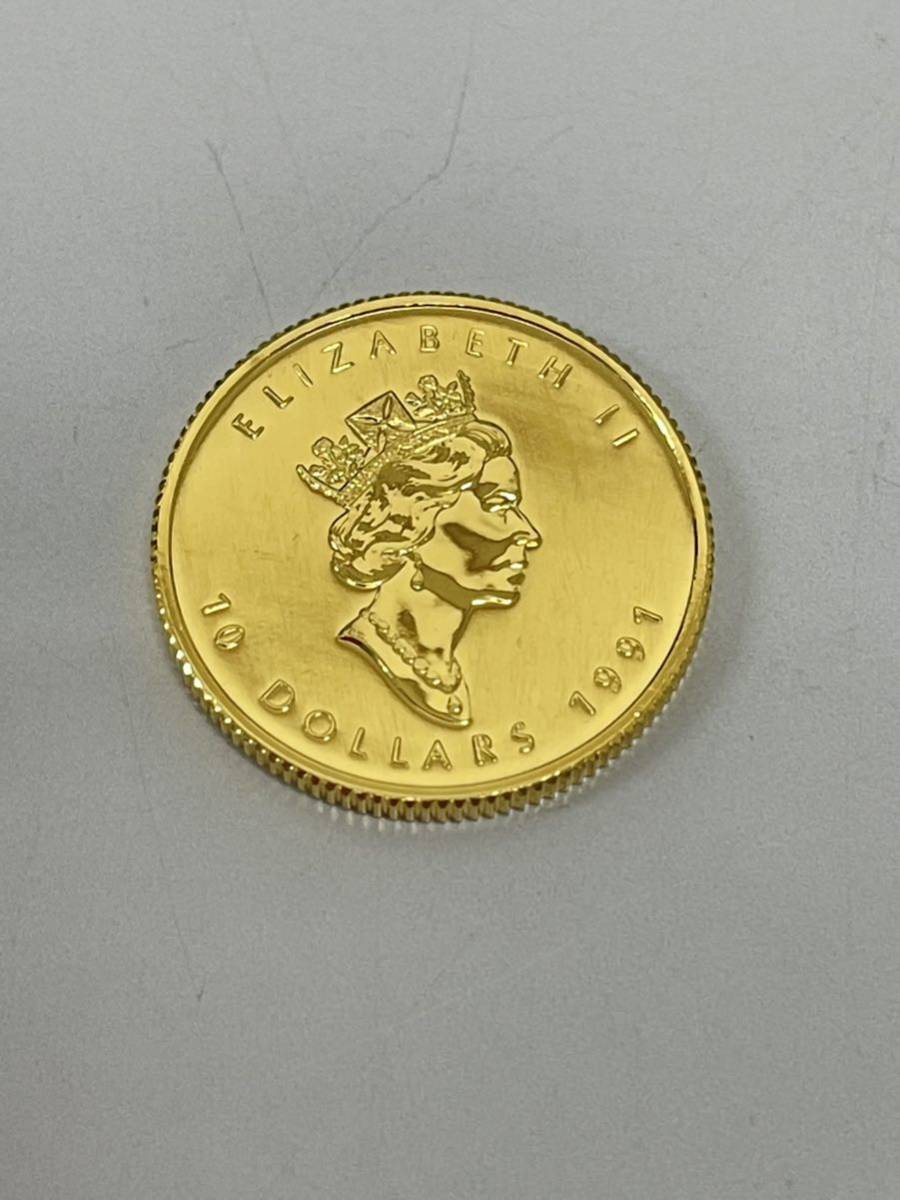 【極美品】K24 金貨幣　カナダ　メイプルリーフ金貨　10ドル　重量7.7g 1991年　純金　9999 CANADA FINE GOLD 1/4OZ OR PUR_画像3