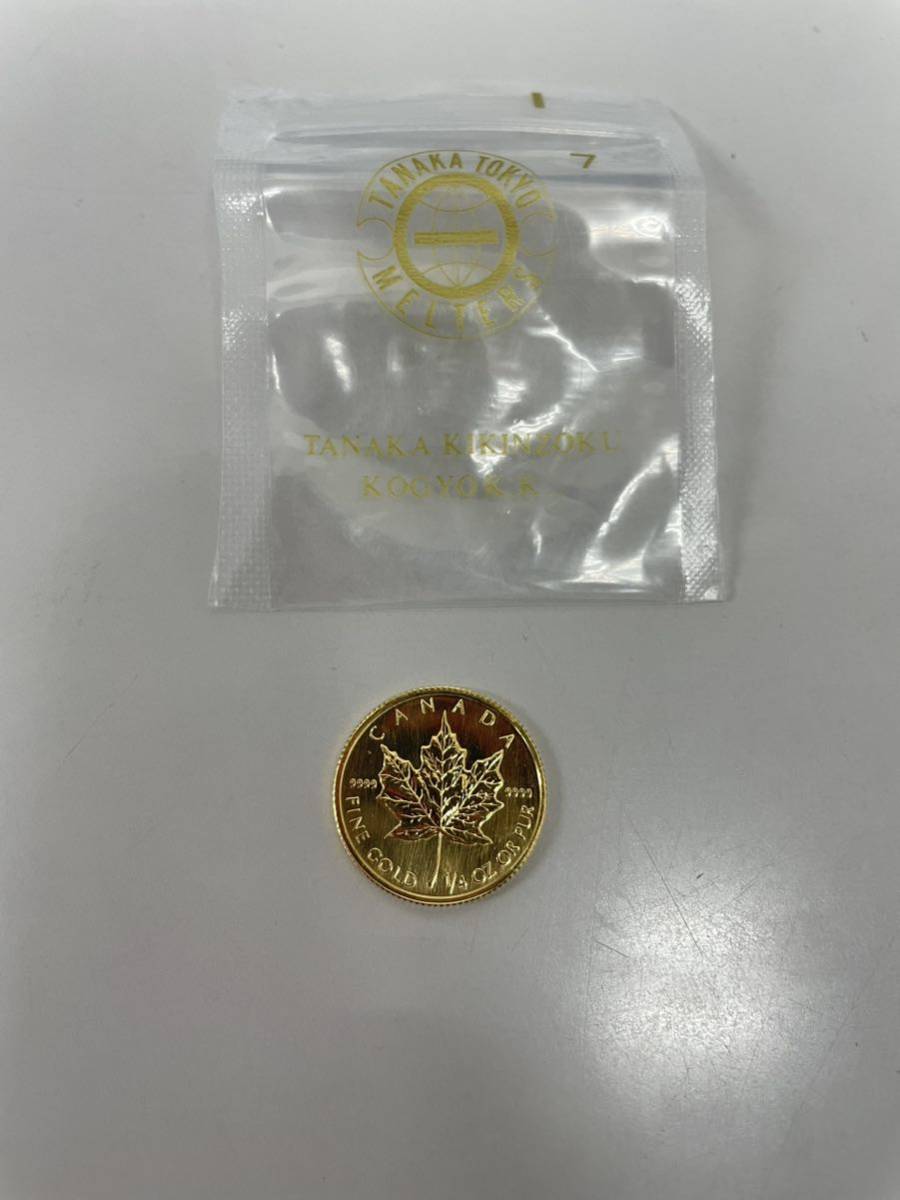 【極美品】K24 金貨幣　カナダ　メイプルリーフ金貨　10ドル　重量7.7g 1991年　純金　9999 CANADA FINE GOLD 1/4OZ OR PUR_画像2