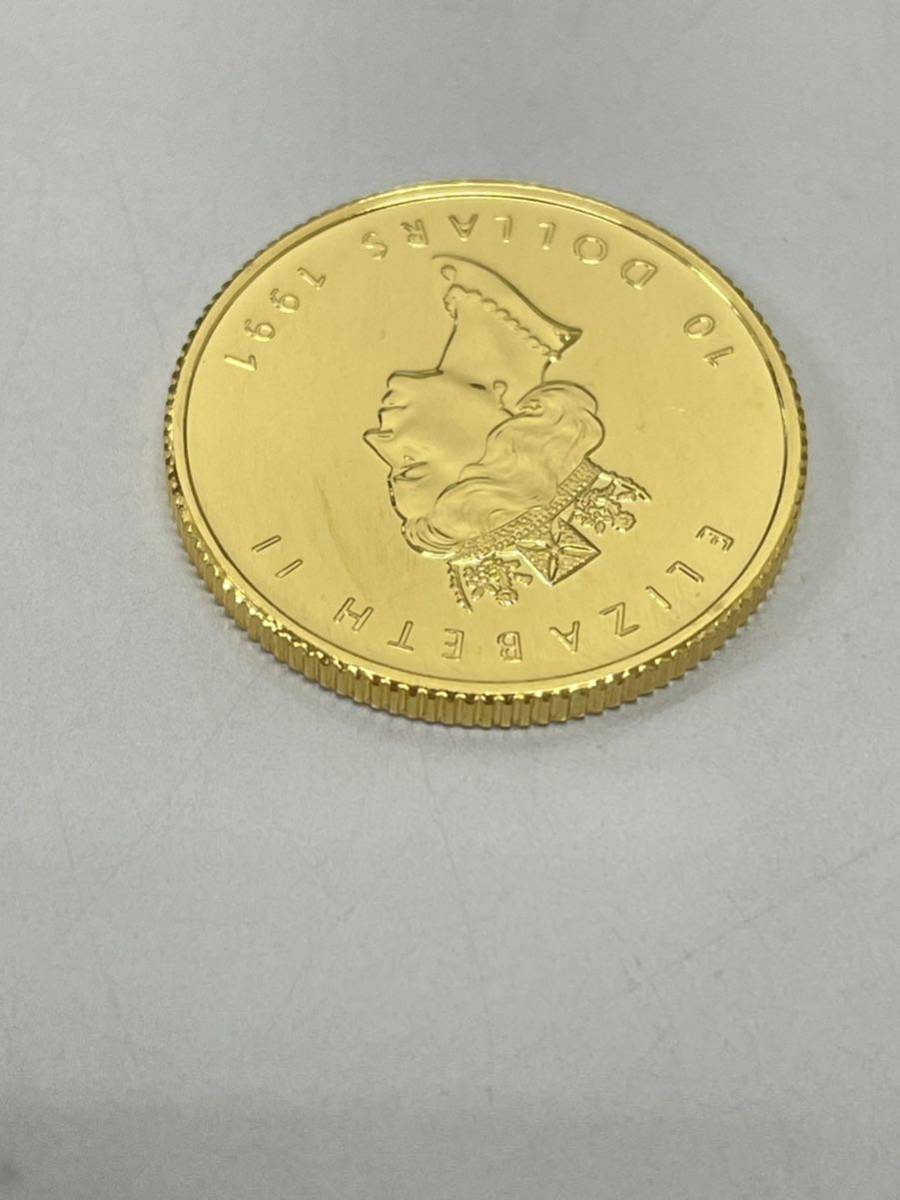 【極美品】K24 金貨幣　カナダ　メイプルリーフ金貨　10ドル　重量7.7g 1991年　純金　9999 CANADA FINE GOLD 1/4OZ OR PUR_画像6