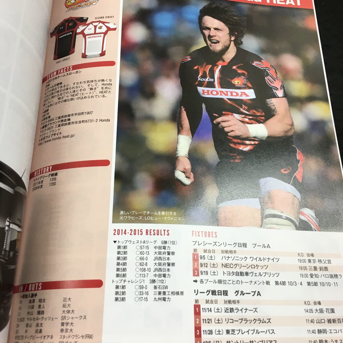 h-550 Japan rugby to pulley g2015-2016 official fan book Baseball * magazine company *6