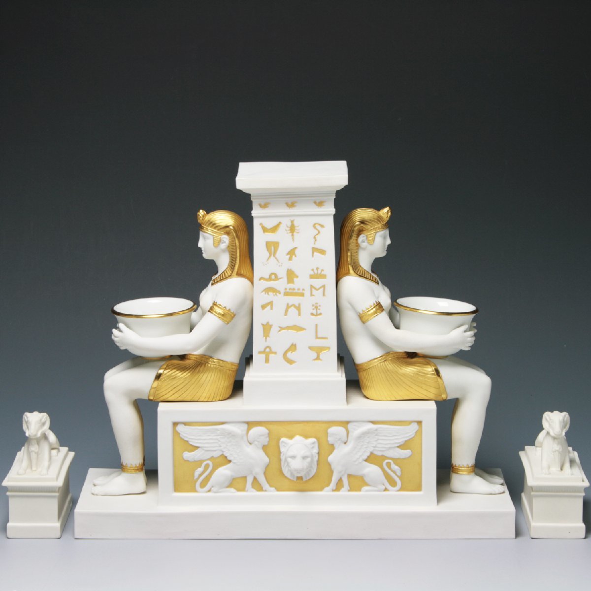 セーブル(Sevres) 人形 白磁金彩 古代エジプトのインク壺 1997年復刻 ハンドメイド ビスケット 置物 フランス製 新品