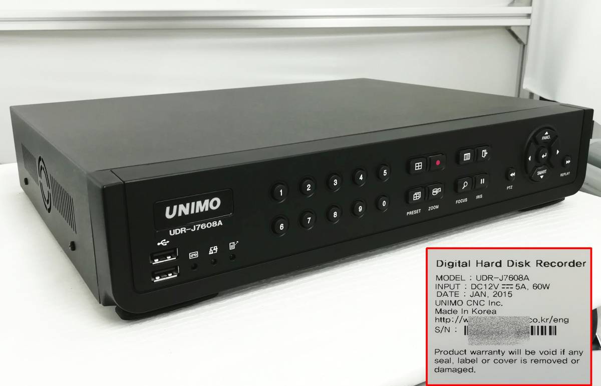 【HDD初期化済み】【簡易動作確認済み】UNIMO 8CH デジタルビデオレコーダー UDR-J7608A 1TB 即日発送 一週間返品保証 【H23101116】_画像1