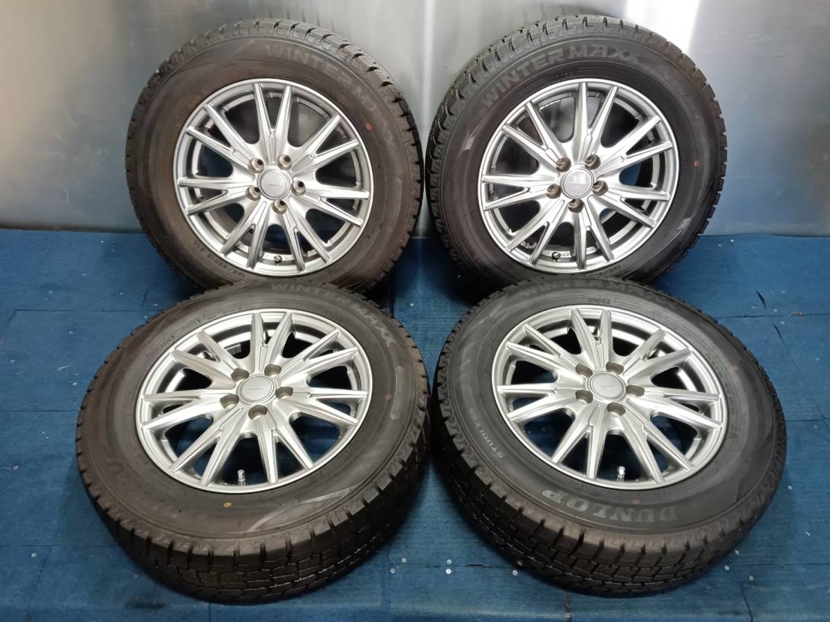 ★9分山★18年製★ ダンロップ WM02 195/65R15　社外ホイール 15×6J +43 5H-100 4本セット スタッドレス ウィッシュ・プリウス等　A749_画像1