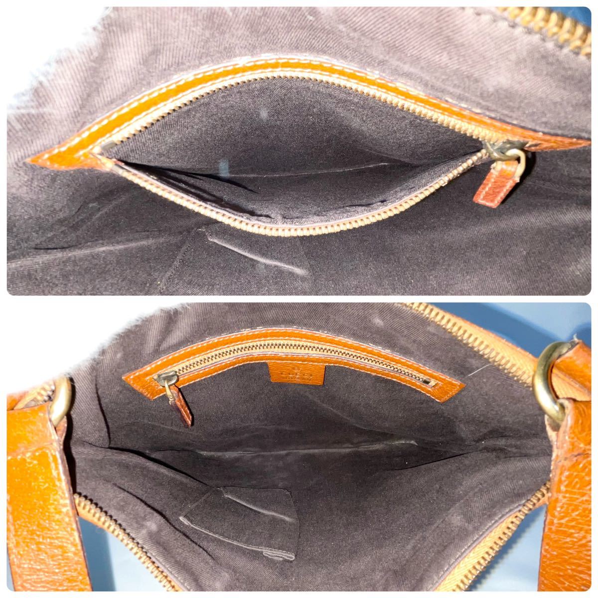 【美品】 正規品 GUCCI グッチ GGキャンバス ショルダーバッグ 茶色 ブラウン ベージュ スタッズ 鞄カバン 肩掛け 斜め掛け サコッシュ