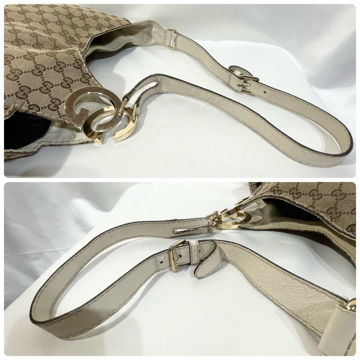 正規品 GUCCI グッチ ショルダーバッグ GGキャンバス ロゴ金具 ホワイト 白 ベージュ 肩掛け 斜め掛け レザー 革_画像8