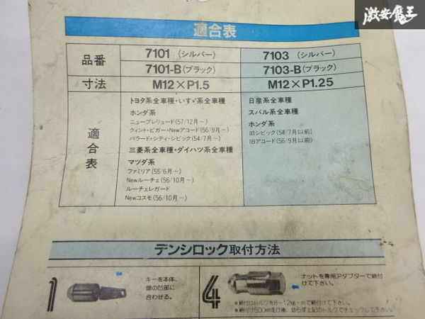 【未使用】KYOEI DENCY LOCKS ロックナット 4個 スチール ブラック 袋型 7103-B テーパー座面 M12×P1.25 スバル 日産 ホンダ 即納 棚1-4-F_画像8