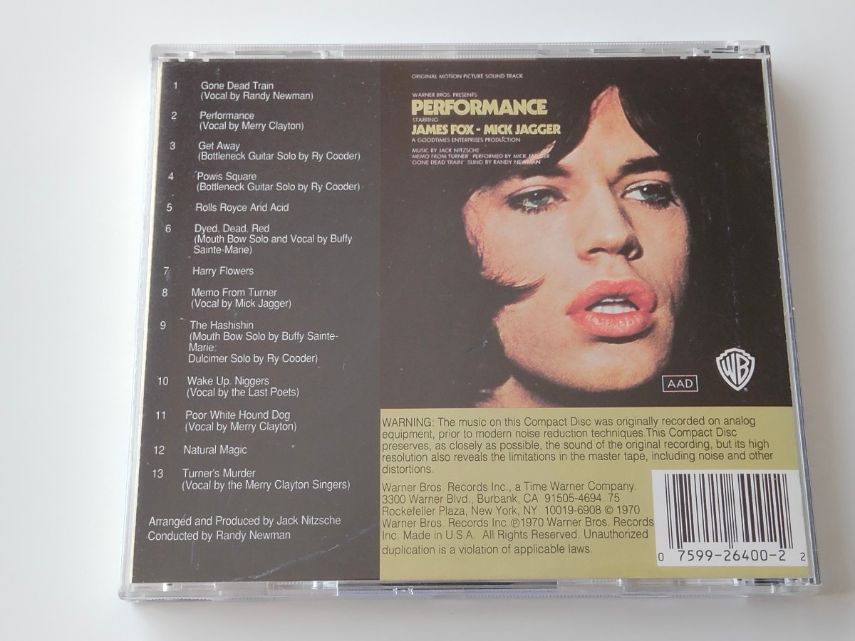 【CD化US盤/DISC美品】PERFORMANCE(青春の罠) SOUNDTRACK CD WARNER 926400-2 70年作品,Mick Jagger,Jack Nitzsche,Ry Cooder,Randy Newman_画像2