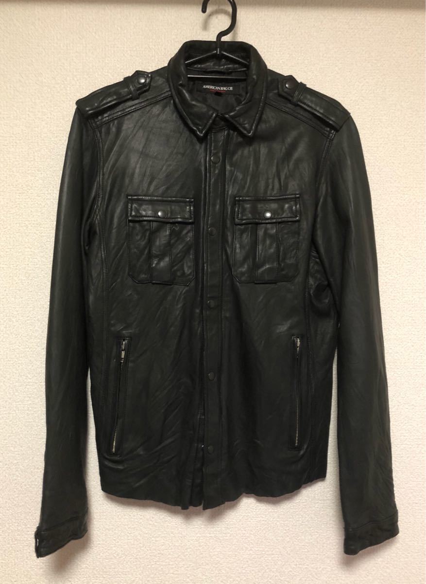 美品『AMERICAN RAG CIE』アメリカンラグシー レザーシャツ レザージャケット 1(S)サイズ 黒 ブラック 羊革 ライダースジャケット