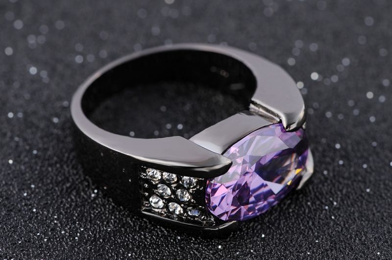 【16号】メンズ 指輪 リング 紫×黒 パープル ゴツい 太め アクセサリー ヒップホップ レトロ