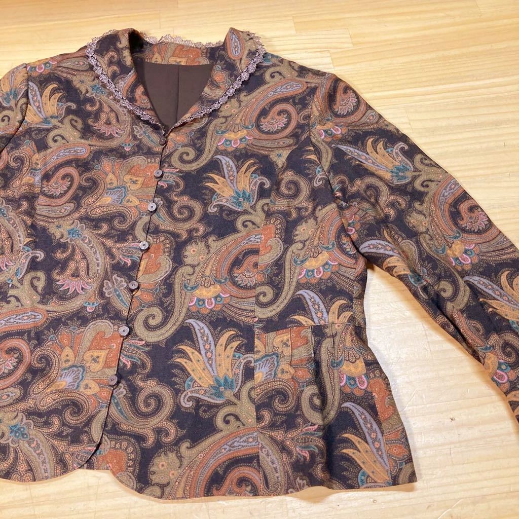 Y free shipping ^685 unused . close [Leilian Leilian ] silk .peiz Lee pattern wool setup suit brown group SIZE 13+