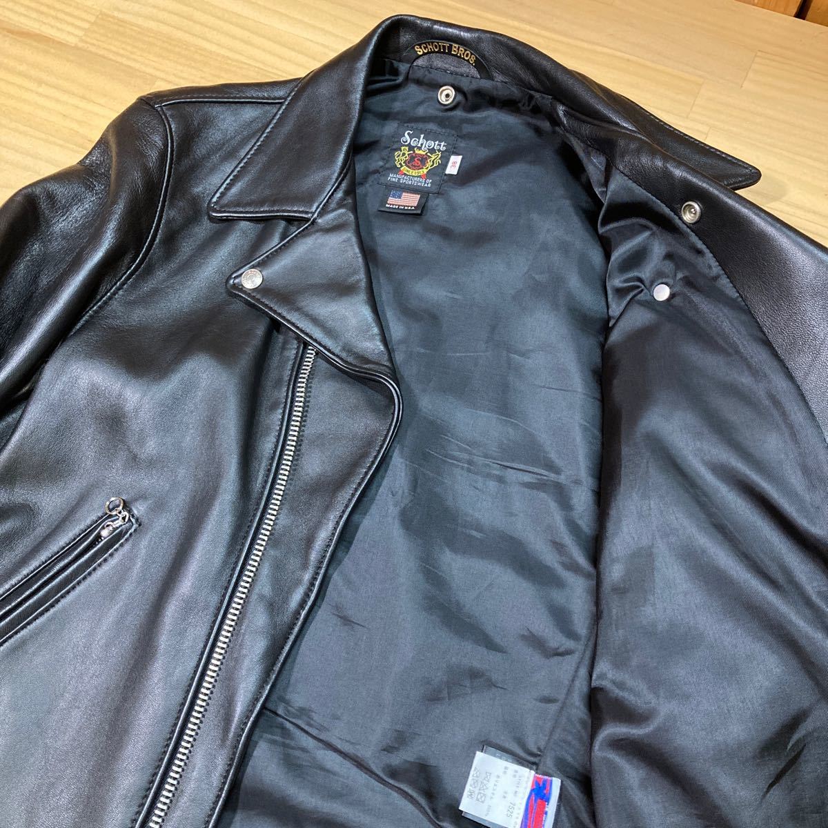 Y送料無料735美品【Schott ショット】USA製 7525 228US ラムレザー ダブルライダース ジャケット ブラック SIZE 38