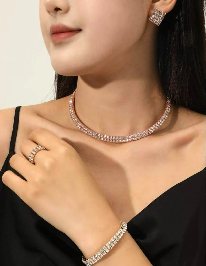 ネックレス　ブレスレット　ピアス　ラインストーン 　ジュエリー セット