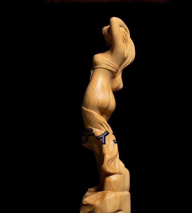 高級木彫りのアイデア実木リビング装飾彫刻セクシー美女の置物_画像2