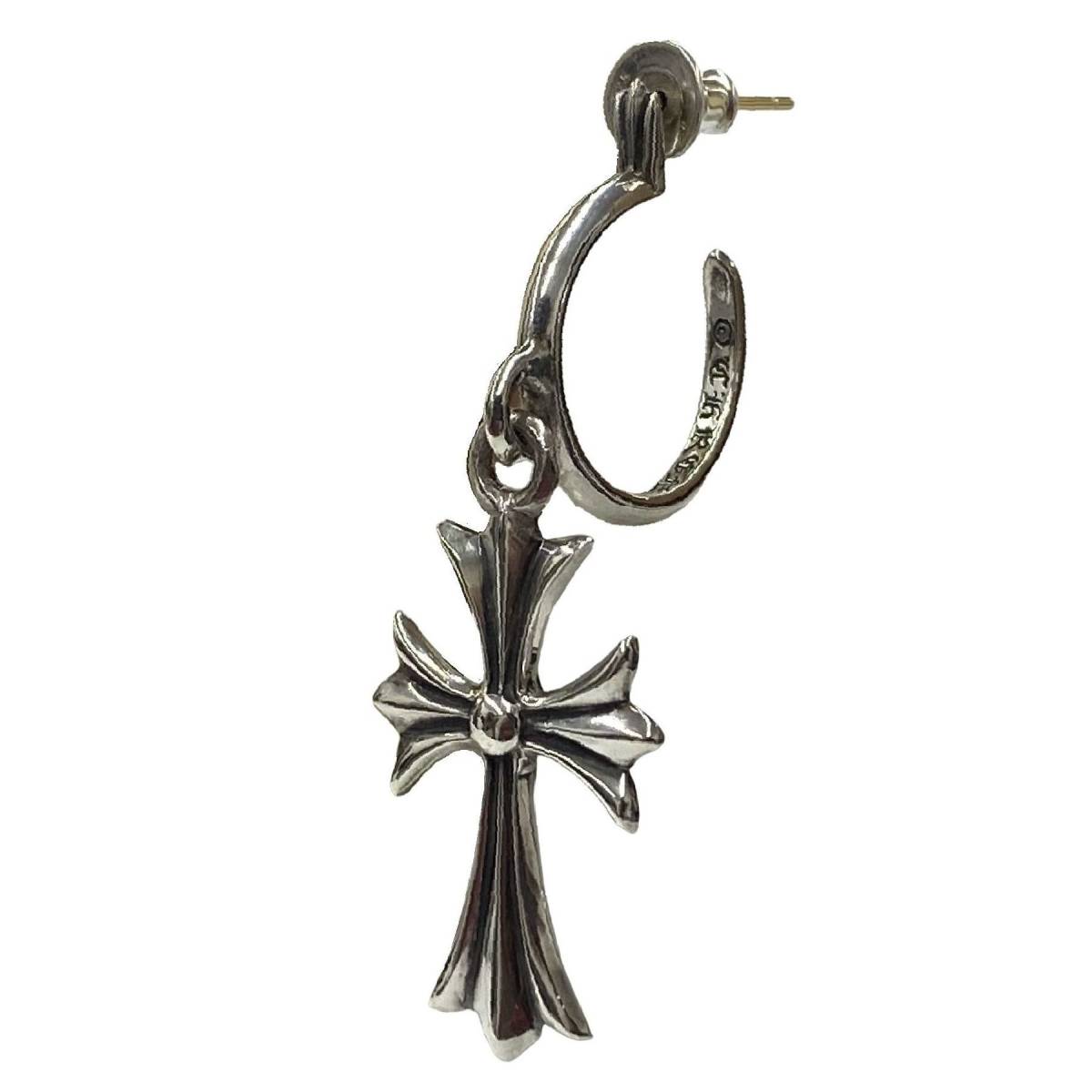 ★美品★ CHROME HEARTS クロムハーツ TINY CH CROSS HOOP EARRING シルバー タイニー CH クロス チャーム フープ ピアス イヤリング_画像4