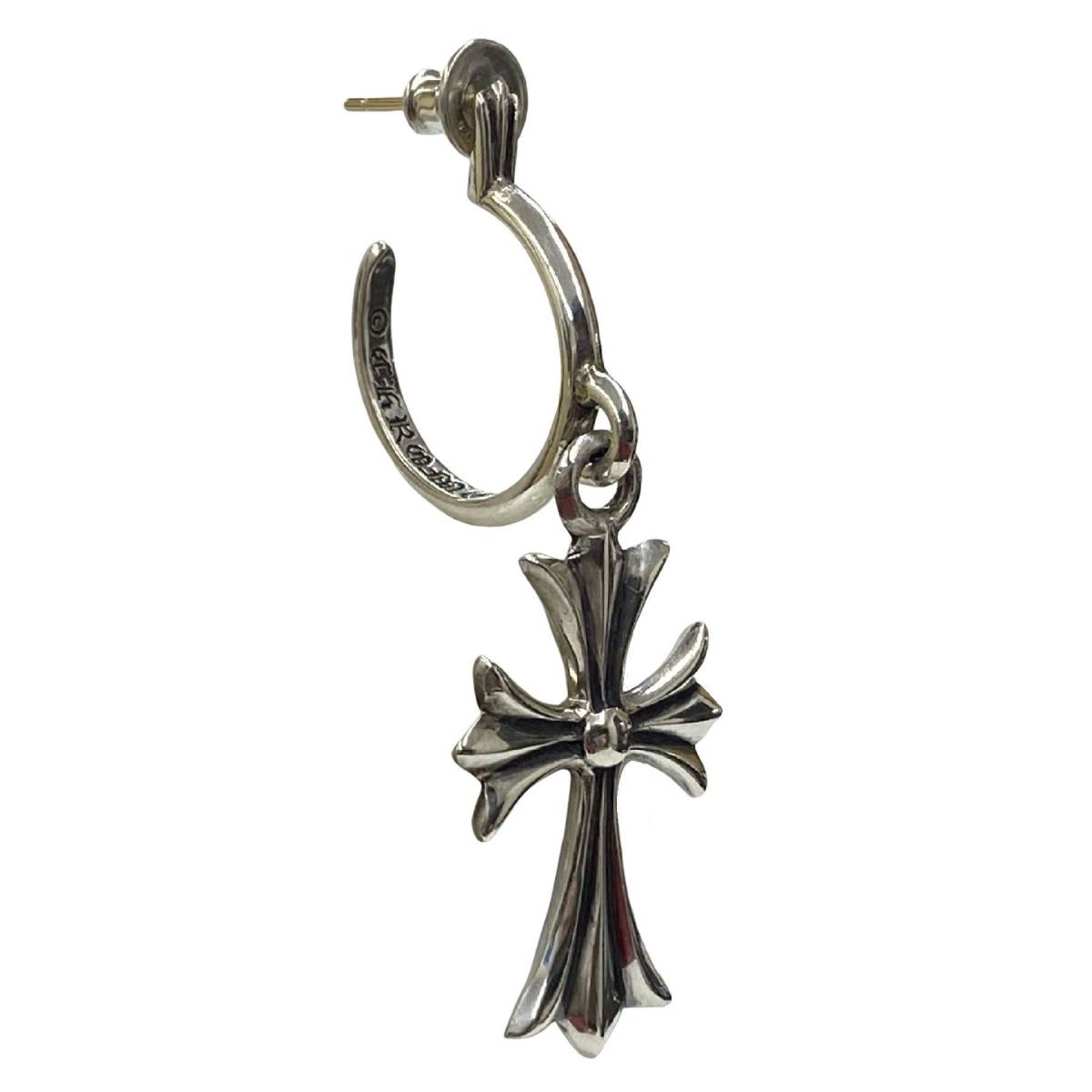 ★美品★ CHROME HEARTS クロムハーツ TINY CH CROSS HOOP EARRING シルバー タイニー CH クロス チャーム フープ ピアス イヤリング_画像3