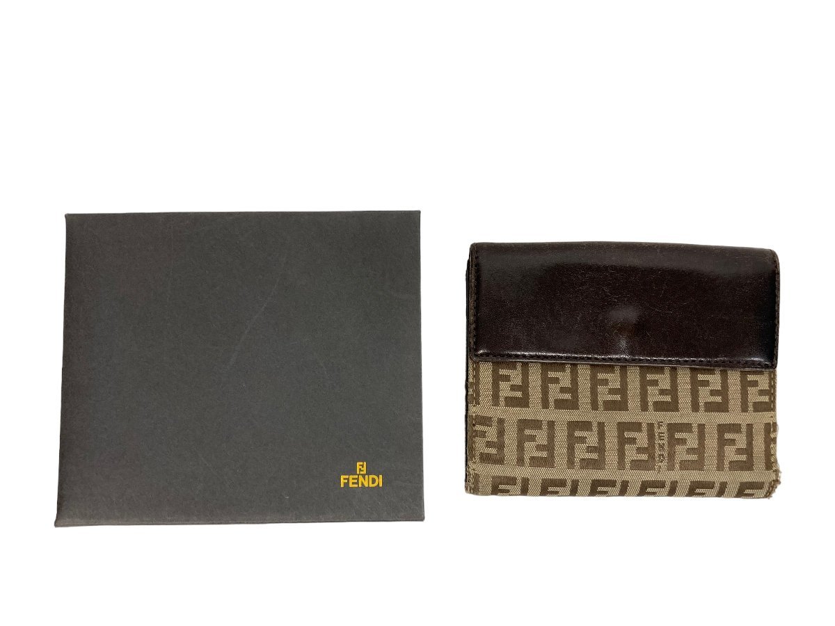 FENDI (フェンディ) 二つ折り 財布 ズッカ柄 キャンバス×レザー イタリア製 ブラウン ウィメンズ/028_画像10