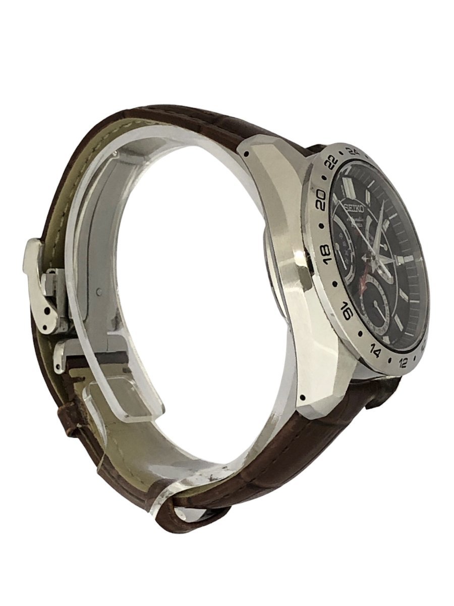 SEIKO ( Seiko ) mechanical GMT wristwatch reverse side skeleton power reserve self-winding watch leather belt 4S36-00A0 silver men's /025