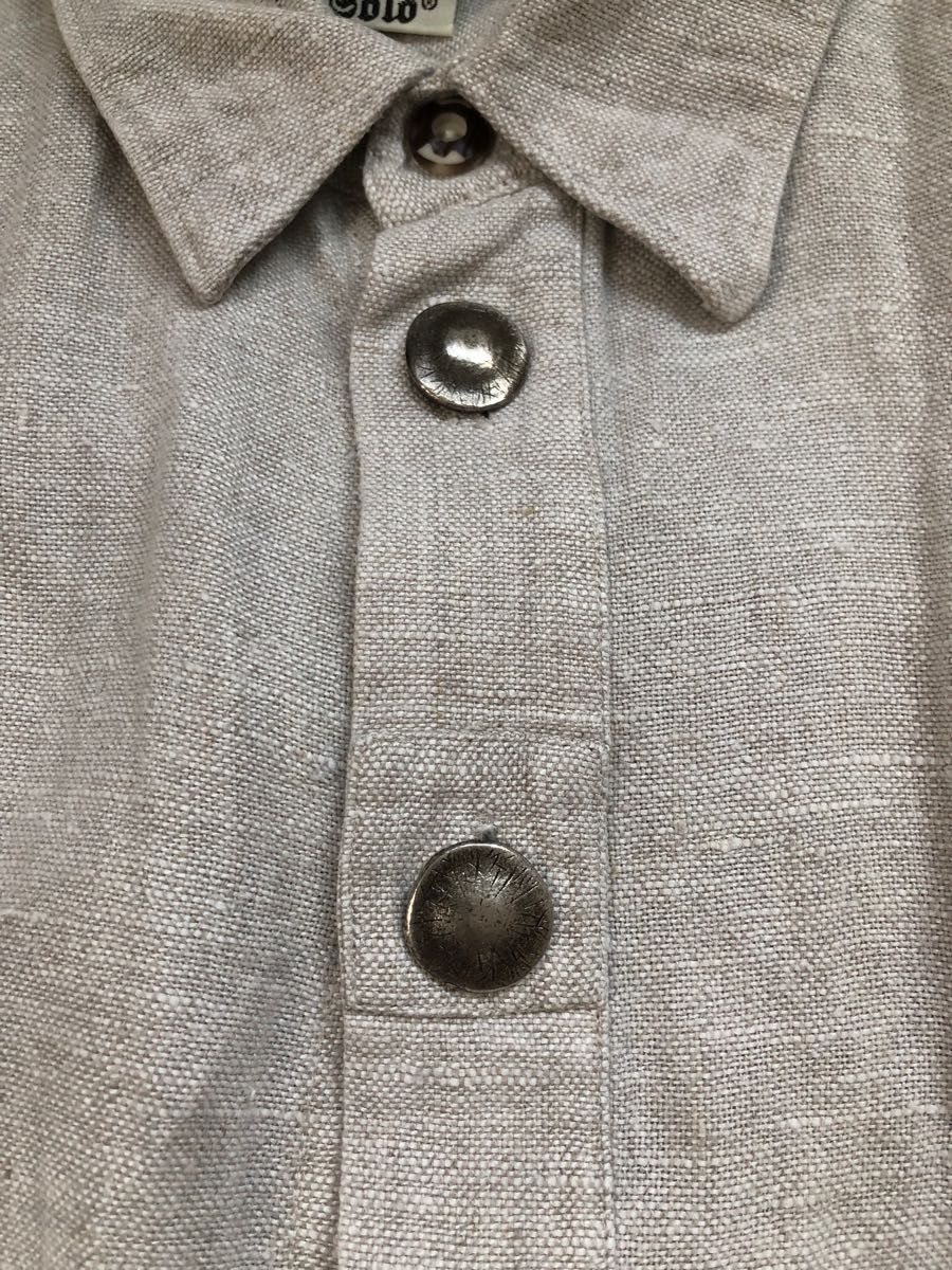 チロリアンシャツリネン100%メタルボタン金具装飾 長袖シャツ ボタンダウン シャンブレーシャツ SHIRT