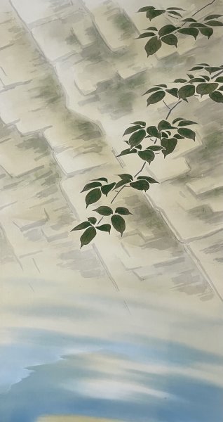 ［真作］月卿 作「鮎」絹本 花鳥図 鳥獣 鮎 日本画 絵画 日本美術 掛軸 共箱_画像5