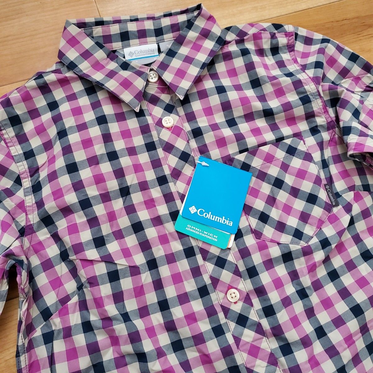 【新品】コロンビア　 長袖シャツ チェックシャツ ボタンダウンシャツ　ドライ　アウトドア　登山　ハイキング　ピンク調
