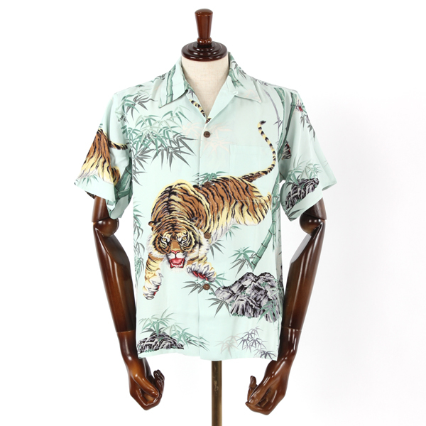 新品　2006年　サンサーフ　笹虎　M　SAX　SS32946　TIGER READY FOR THE HUNT　SUN SURF　和柄　百虎　アロハシャツ　Hawaiian Shirt　龍_参考写真　※バックもフロントと同様の図柄