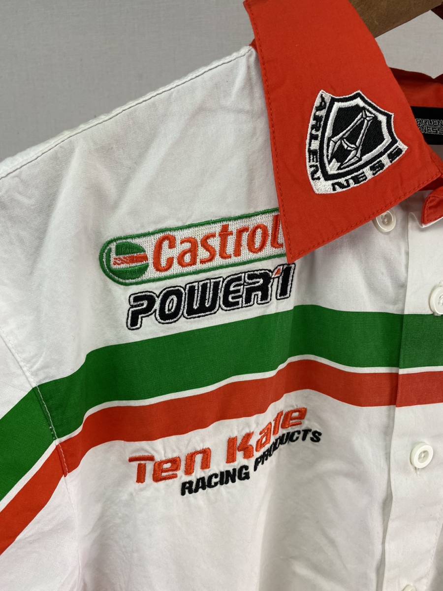 ARLENNESS アレンネス HONDA ホンダ CASTROL ピットシャツ WHITE/GREEN/F,RED XLサイズ 新品未使用 訳あり バイク チームウェア TENKATE_画像2