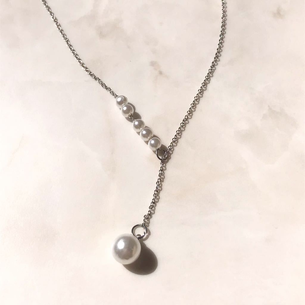 新品　シンプル　パールネックレス　シルバー　模造パール　シンプルネックレス　プチプチ　銀　真珠　プレゼント 送料無料