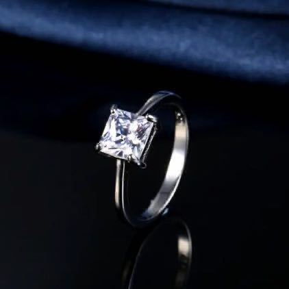 新品　14号　AAA CZ ダイヤモンド　スクエアリング　7mm シルバー　銀　ダイヤモンドリング 婚約指輪　プレゼント　ダイヤ　送料無料