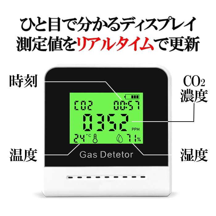 二酸化炭素濃度測定器 大型ディスプレイ 濃度測定器 CO2メーターモニター リアルタイム監視 温度湿度表示###濃度計TVOC-WH###_画像2